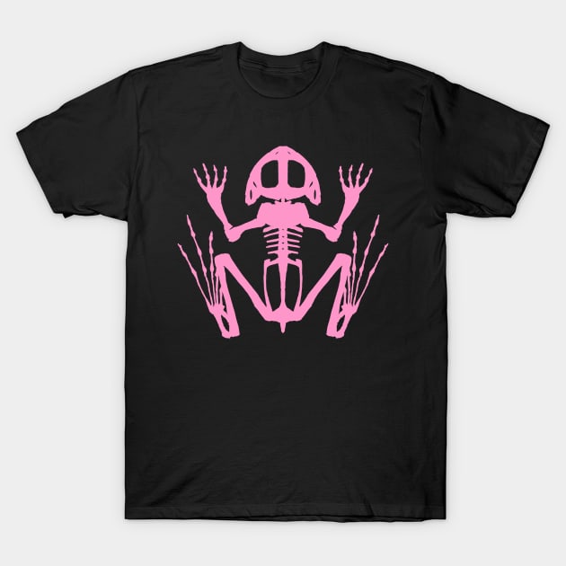 Frog Skeleton (Pink) T-Shirt by braincase